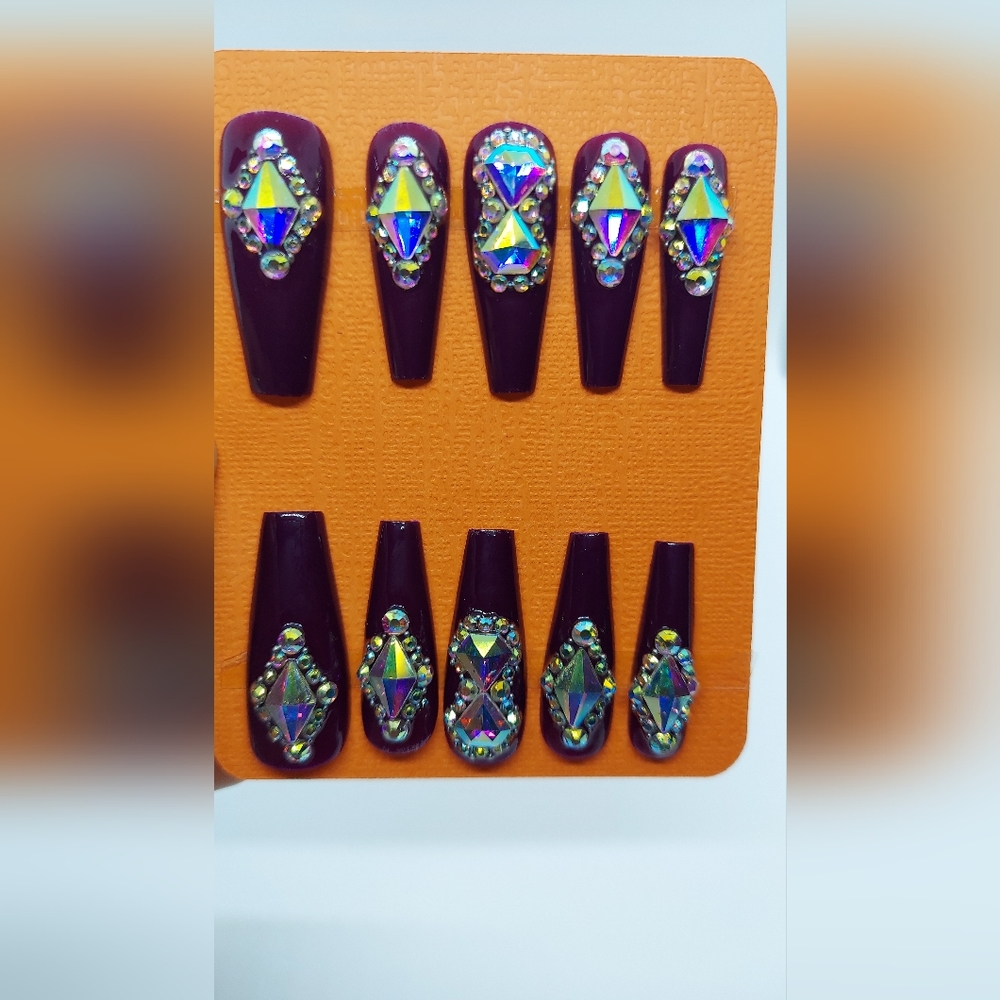 Dark Plum Crystal Press on Nails